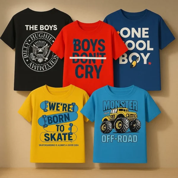 Boys Printed Regular T Shirt (Multicolor, Pack of 5)