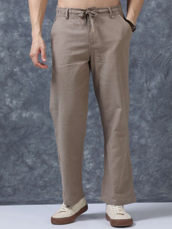 Roadster Men Relaxed Brown Pure Linen Trousers