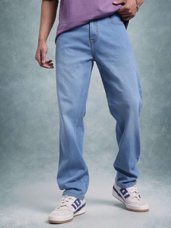 Men Straight Fit Mid Rise Blue Jeans