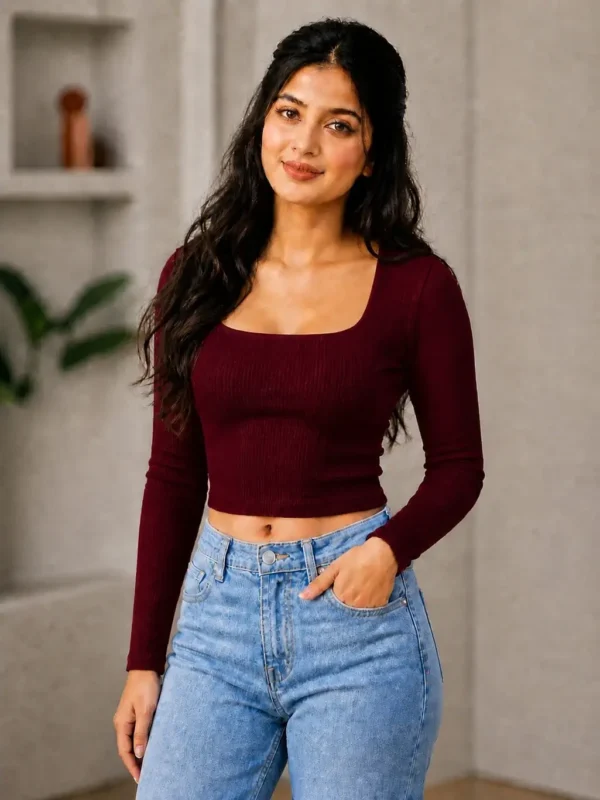 Casual Regular Sleeves Solid Women Maroon Top
