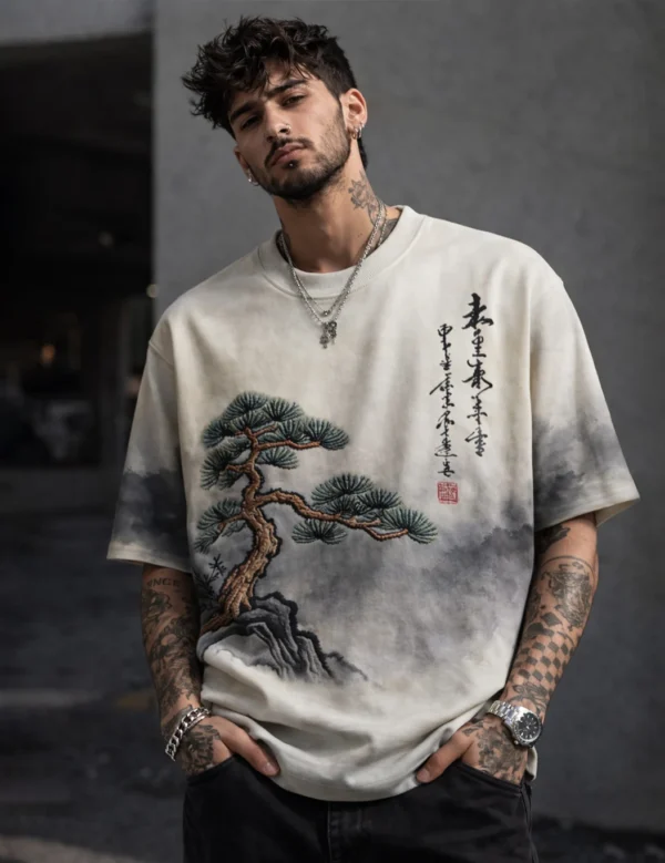Force Men Printed Round Neck Cotton Blend White, Dark Green T-Shirt