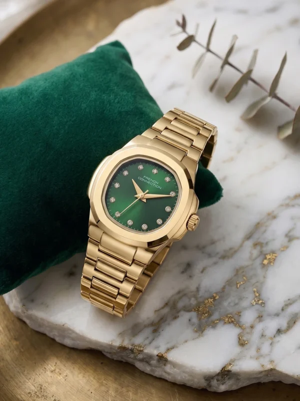 French Connection Women's Elegant Octagonal Green Dial Analog Watch Analog Watch