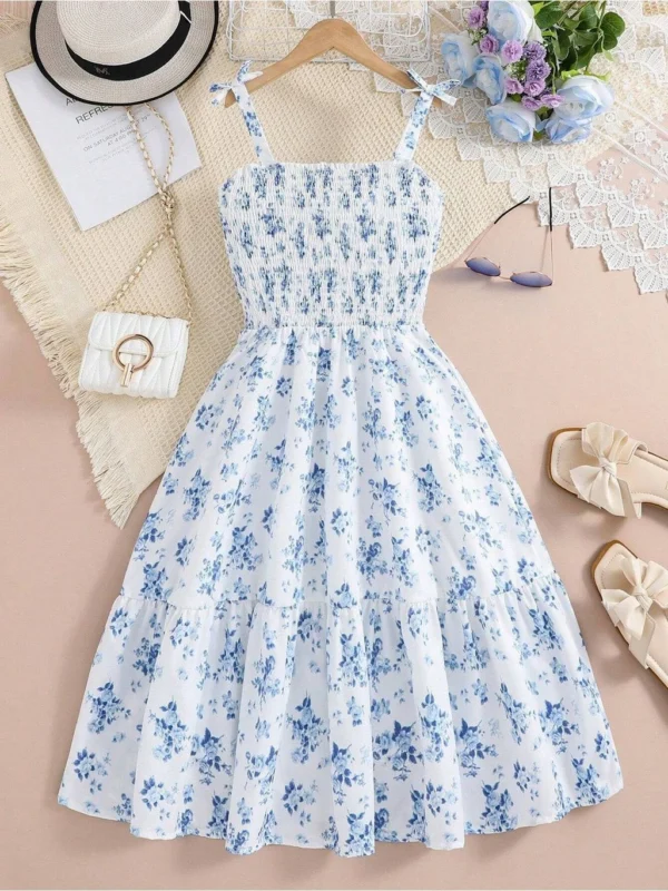 Length Party Dress (Blue, Sleeveless)