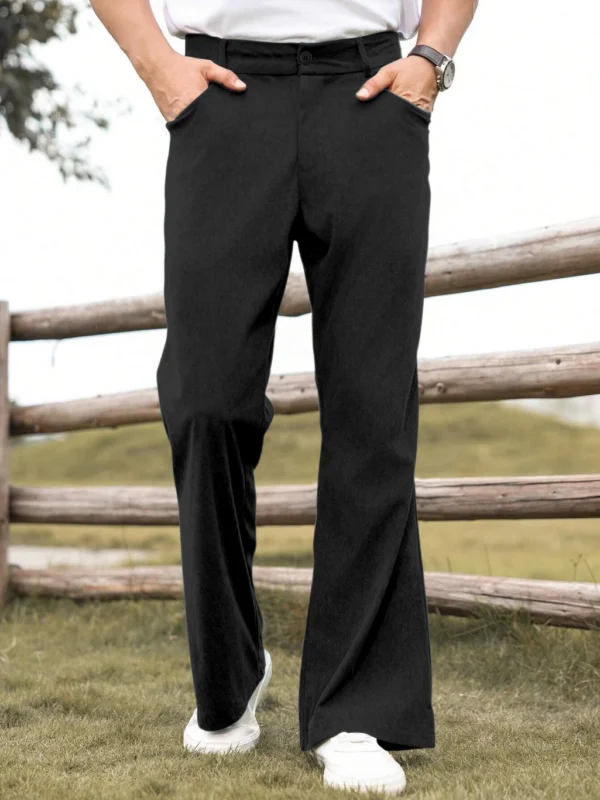 Klossy Men Loose Fit Black Corduroy Trousers