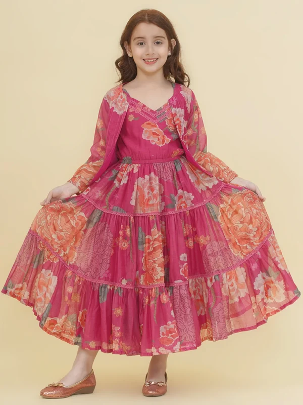 Bitiya By Bhama Girls Maxi/Full Length Party Dress (Pink, Full Sleeve)