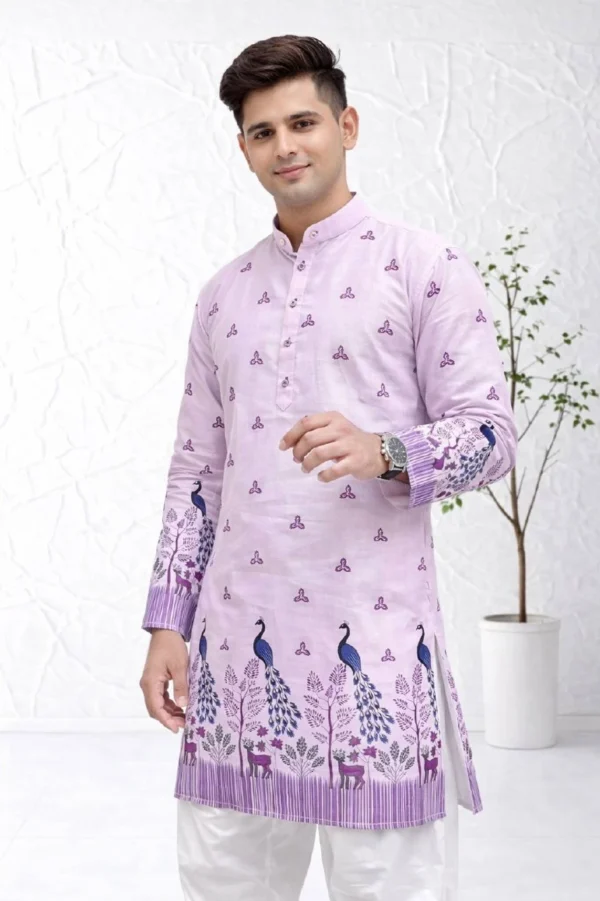 aradhna emporium Animal Print Pure Cotton Straight Kurta for Men (Purple, Multicolor)